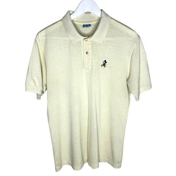 Vintage 80s Men's Disney Mickey Mouse Pale Yellow Polo Shirt, Size Large - Picture 1 of 8